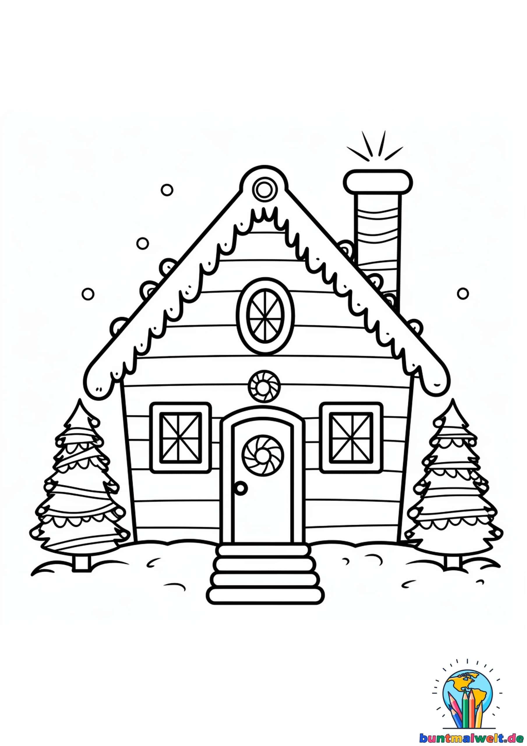 Ausmalbilder Weihnachtlich Dekoriertes Haus   Festliche Motive gratis